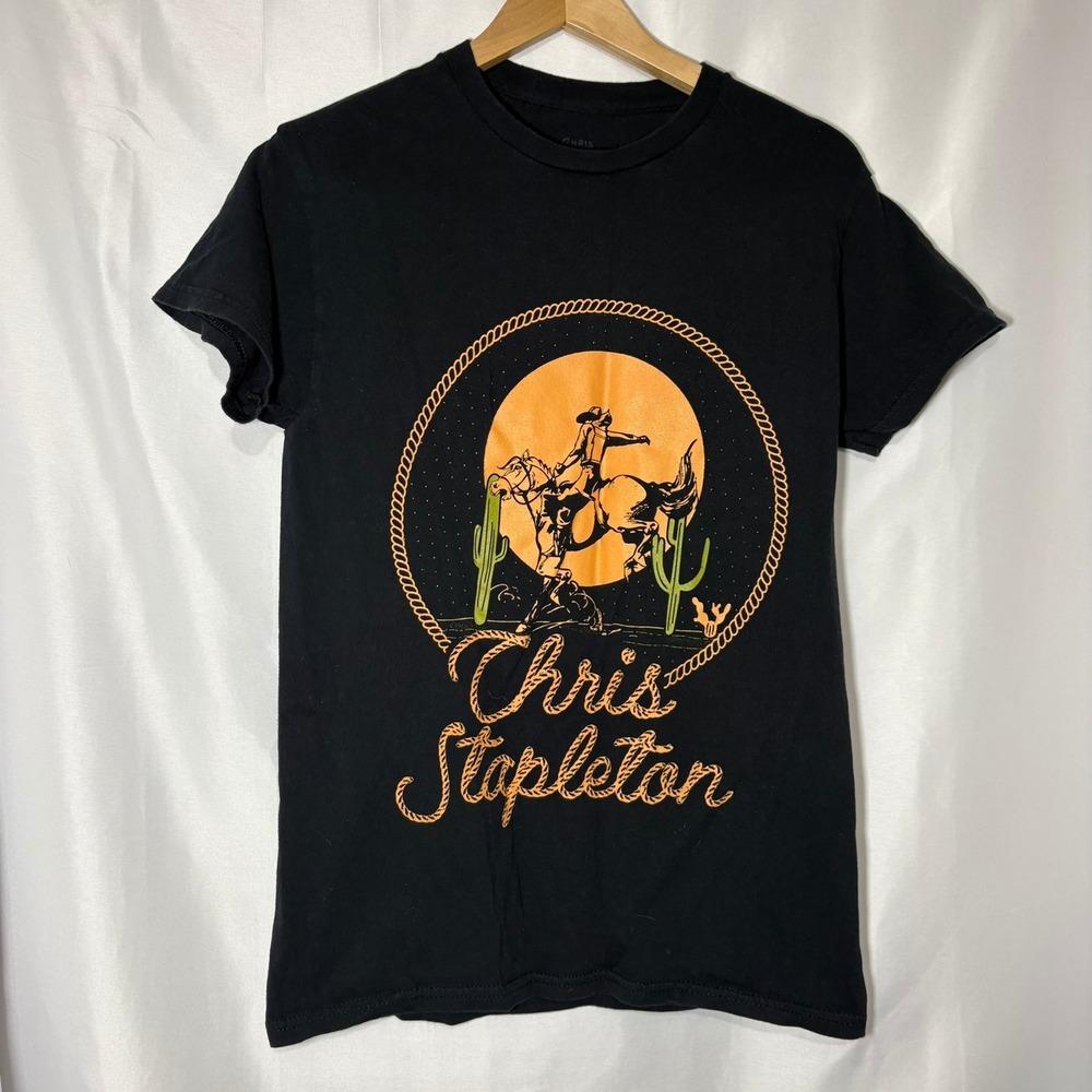 Chris Stapleton Country Music Graphic T-Shirt Black Western Cowboy Sun Small